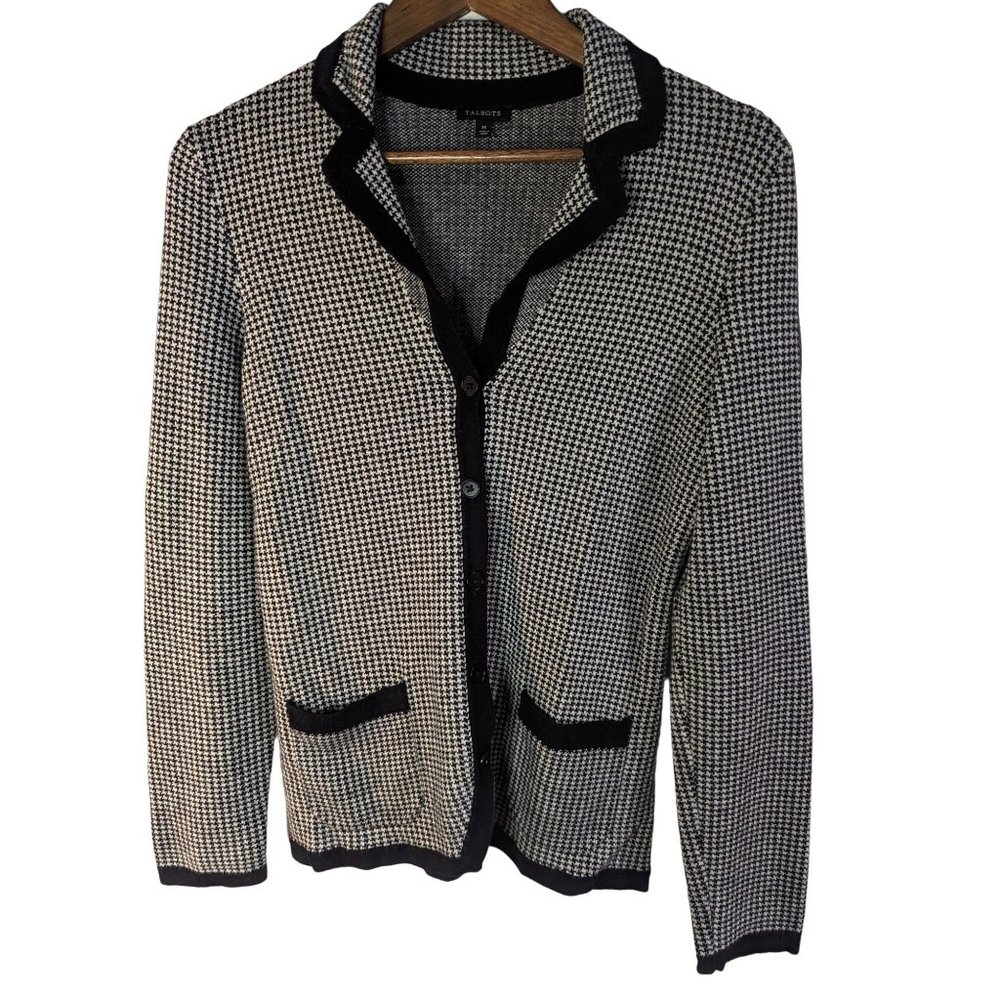 Talbots Houndstooth Buttoned Down Cotton Blend Women's  Cardigan Sz M